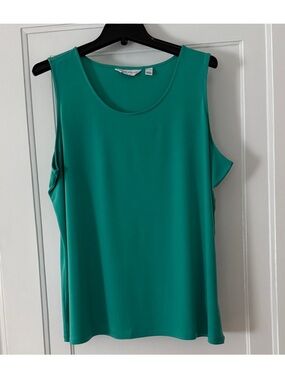 Susan Graver Liquid Knit Teal Aqua Sleeveless Tank Top XLP Stretch Travel Career